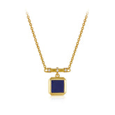 Glojewels Gold Square Minimalist Design Natural Lapis Lazuli Princess Cut Silver Pendant Necklace