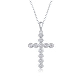 Glojewels Cross White Round Cut Moissanite Pendant Necklace