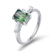 Glojewels Three Stone 2ct Green Moissanite Radiant Cut Silver Ring