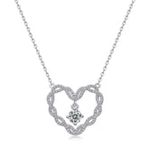 Glojewels Twist Heart Design 0.5ct White Moissanite Round Cut Silver Pendant Necklace