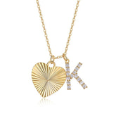 Glojewels Gold Heart Letter K White Moissanite Round Cut Silver Double Pendant Necklace
