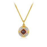 Glojewels Gold Flower Design Natural Garnet Cushion Cut Silver Pendant Necklace