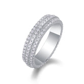 Glojewels Eternity 3-rows White Sapphire Moissanite Round Cut Silver Band Ring