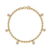 Glojewels Gold Bead White Moissanite Round Cut Silver Chain Bracelet