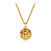 Glojewels Gold Texture Design Natural Garnet Round Cut Silver Twist Chain Pendant Necklace