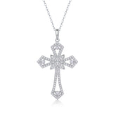 Glojewels Vintage White Round Cut Moissanite Cross Pendant Necklace
