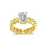 Glojewels Gold Cuba Twist 2ct White Moissanite Emerald Cut Silver Ring