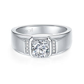 Glojewels Classical 1ct White Moissanite Round Cut Silver Men's Ring
