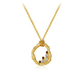 Glojewels Gold Vine Design Natural Garnet & Topaz Round Cut Silver Pendant Necklace