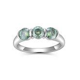 Glojewels Three Stone 1.5ctw Blue-green Moissanite Round Cut Silver Ring