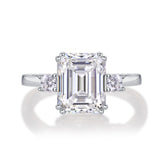 Glojewels Three Stone White Sapphire 3ct Moissanite Emerald Cut Silver Ring