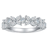 Glojewels Lucky Clover Half Eternity White Moissanite Marquise&Round Cut Silver Band Ring