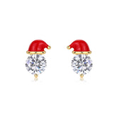 Glojewels Gold Tone Red Christmas Hat White 1ct Round Cut Moissanite Stud Earring