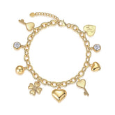 Glojewels Gold Key Heart Clover 1ct White Moissanite Round Cut Silver Chain Bracelet