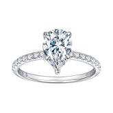 Glojewels Classical Half Eternity 1.5ct White Moissanite Pear Cut Silver Ring