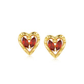 Glojewels Gold Heart Natural Garnet Marquise Cut Silver Stud Earring