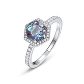 Glojewels Halo Half Eternity Alexandrite Round Cut Silver Ring