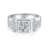 Glojewels Half 2 Rows 1ct White Moissanite Round Cut Silver Men's Ring