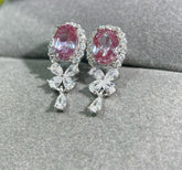 Glojewels Halo Flowwer Design Alexandrite Oval & Pear Cut Silver Drop Earring