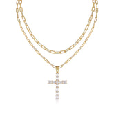 Glojewels Gold Tone Crossover Layer Stacked Round Cut Moissanite Pendant Necklace