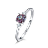 Glojewels Three Stone Alexandrite Round Cut Silver Ring