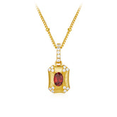 Glojewels Gold Chic Embrace Natural Garnet Oval Cut Silver Pendant Necklace