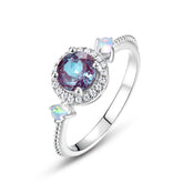 Glojewels Halo Three Stone Alexandrite Round Cut Silver Ring