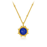 Glojewels Gold Sunshine Shape Natural Lapis Lazuli Round Cut Silver Pendant Necklace