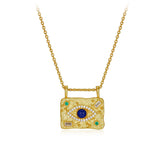 Glojewels Gold Evil Eye Natural Lapis Lazuli Round Cut Silver Pendant Necklace