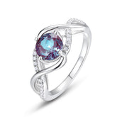 Glojewels Bypass Twist Alexandrite Round Cut Silver Ring