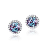 Glojewels Classical Halo Alexandrite Round Cut Silver Stud Earring