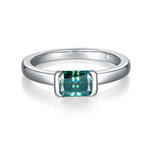 Glojewels Solitaire 1ct Green Moissanite Radiant Cut Silver Ring