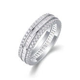 Glojewels 3-rows White Sapphire Moissanite Round and Emerald Cut Silver Band Ring