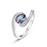 Glojewels Bypass Classical Alexandrite Oval Cut Silver Ring