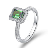 Glojewels Halo Half Eternity 1ct Green Moissanite Emerald Cut Silver Ring