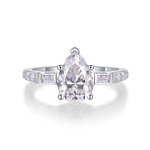 Glojewels Three Stone White Sapphire 1.5ct Moissanite Pear Cut Silver Ring