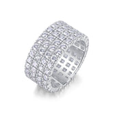 Glojewels Eternity 4 Rows Wide White Sapphire Moissanite Round Cut Silver Band Ring