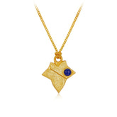 Glojewels Gold Autumn Leaves Natural Lapis Lazuli Round Cut Silver Pendant Necklace