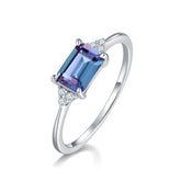Glojewels Three Stone Alexandrite Emerald Cut Silver Ring