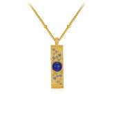 Glojewels Gold Medieval Fashion Design Natural Lapis Lazuli Round Cut Silver Pendant Necklace