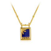 Glojewels Gold Dual-Faced Natural Lapis Lazuli Princess Cut Silver Pendant Necklace