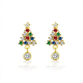 Glojewels Christmas Tree Gold Rainbow 0.3ct White Moissanite Round Cut Silver Drop Earring