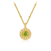 Glojewels Gold Vintage Circle Natural Peridot Round Cut Silver Pendant Necklace