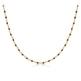 Glojewels Gold Simple Natural Black Onyx Silver Beaded Necklace