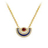 Glojewels Gold Vintage Halo Natural Garnet Oval Cut Silver Pendant Necklace