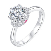 Glojewels Love Design 1ct White Moissanite Round Cut Silver Ring