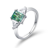 Glojewels Three Stone 2ct Blue-green Moissanite Radiant Cut Silver Ring