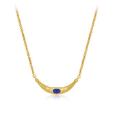 Glojewels Gold Smile Shape Natural Lapis Lazuli Oval Cut Silver Pendant Necklace