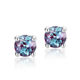 Glojewels Classical Simple Alexandrite Round Cut Silver Stud Earring