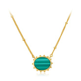 Glojewels Gold Sun Shape Natural Malachite Oval Cut Silver Pendant Necklace
